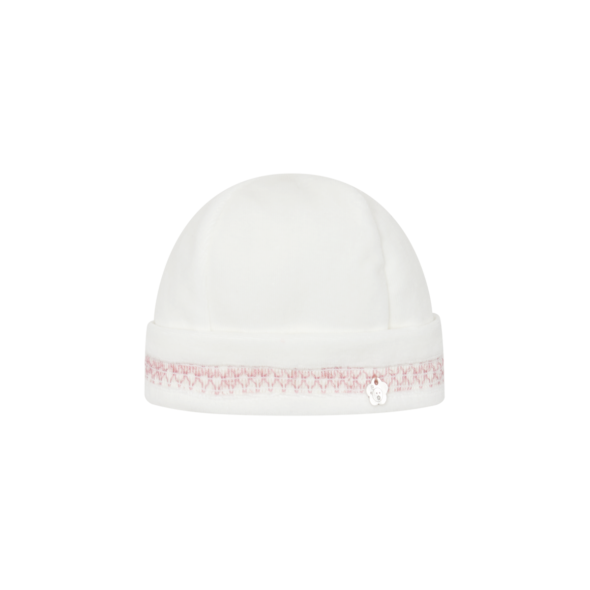 Deolinda Romera girls ivory and pink baby hat 25G13
