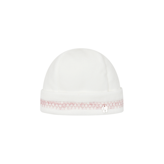 Deolinda Romera girls ivory and pink baby hat 25G13