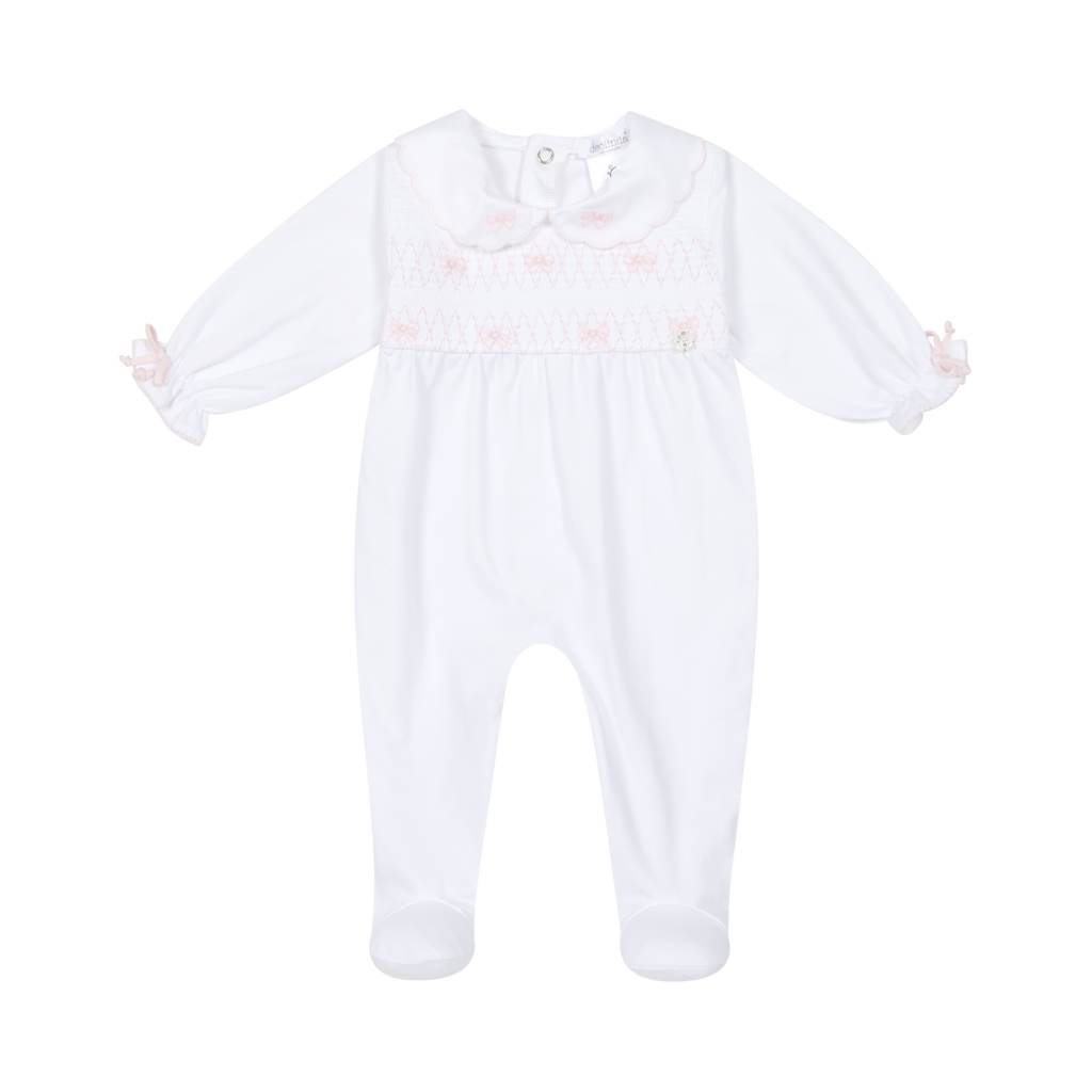 DEOLINDA Lollipop Baby Girls White & Pink Bow Babygrow - 26112