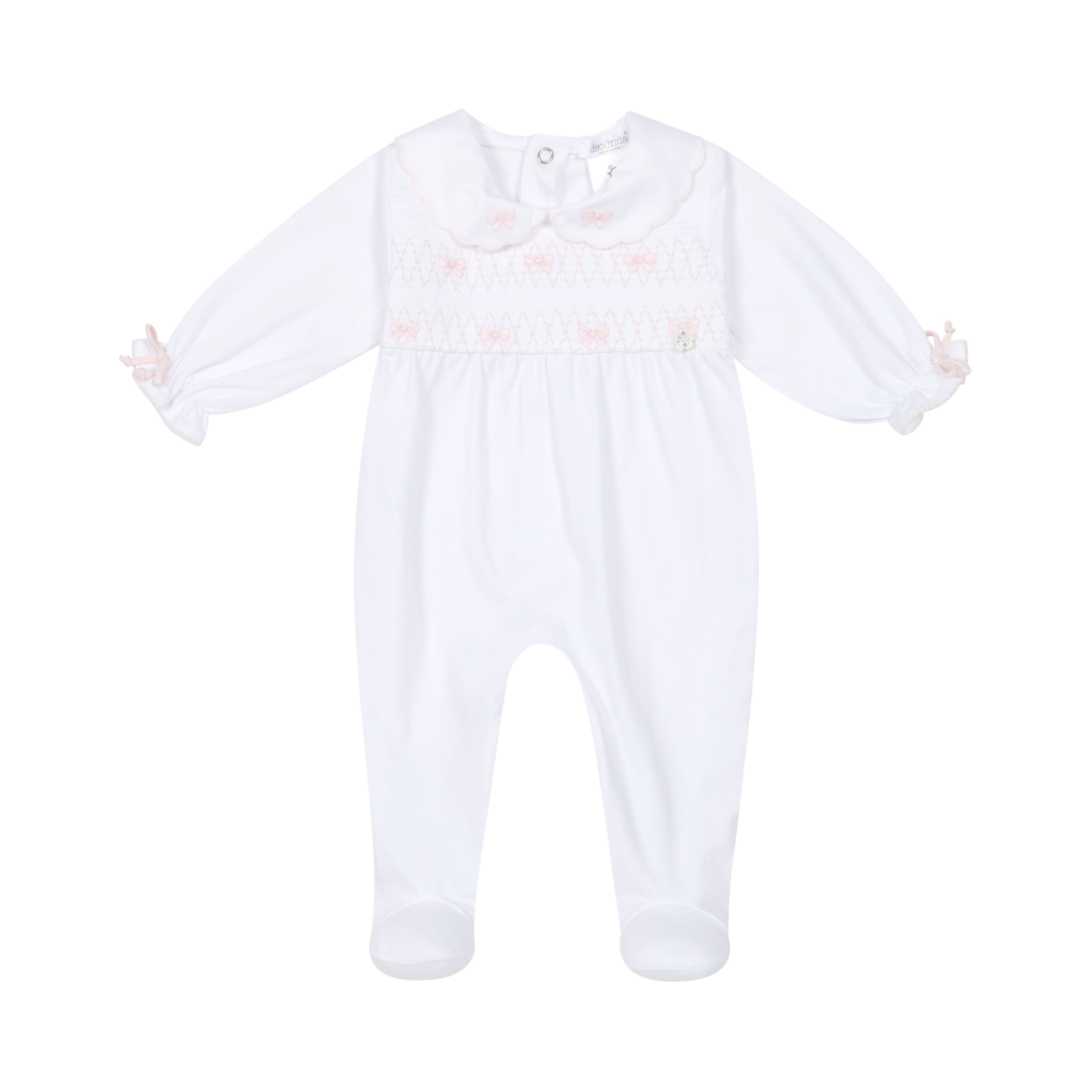 DEOLINDA Lollipop Baby Girls White & Pink Bow Babygrow - 26112