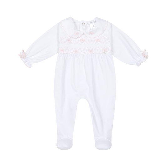 Deolinda Lollipop baby girls white and pink bow babygrow 26112