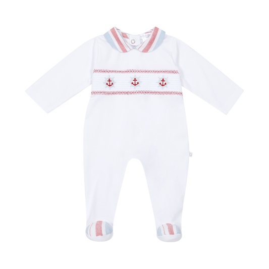 Deolinda Copacabana boys white smocked babygrow 26124