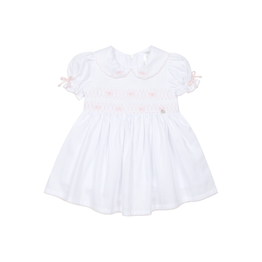 DEOLINDA Lollipop Girls White & Pink Bow Smocked Dress - 26404