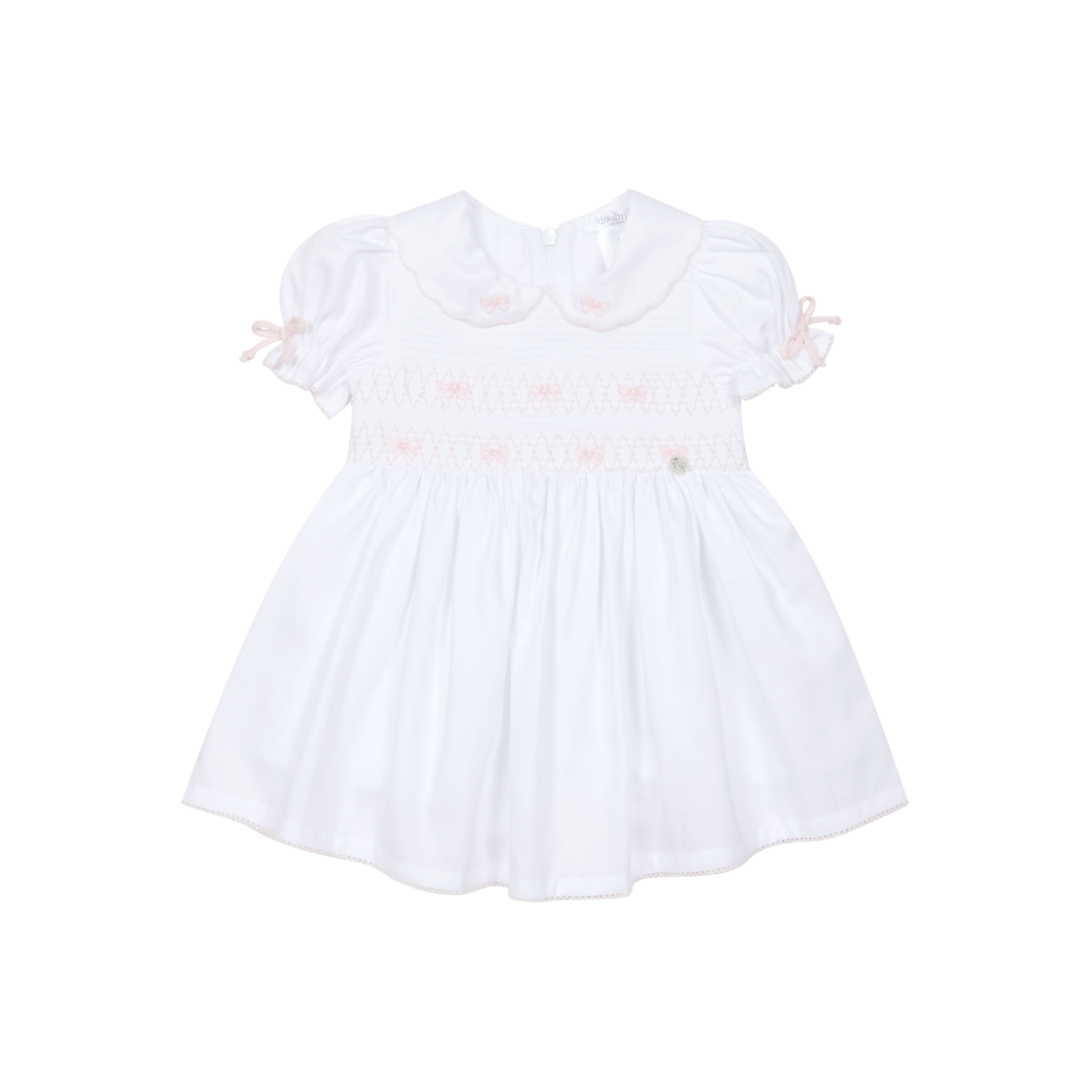 DEOLINDA Lollipop Girls White & Pink Bow Smocked Dress - 26404