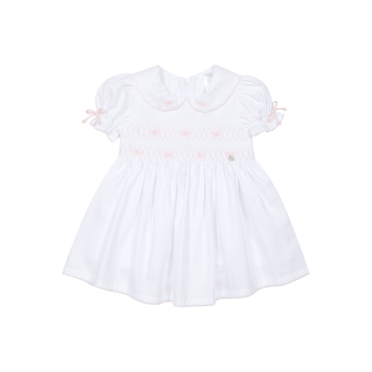 Deolinda Lollipop girls white and pink bow smocked dress 26404
