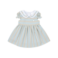 DEOLINDA Ibiza Girls Blue & Beige Linen Stripe Dress 