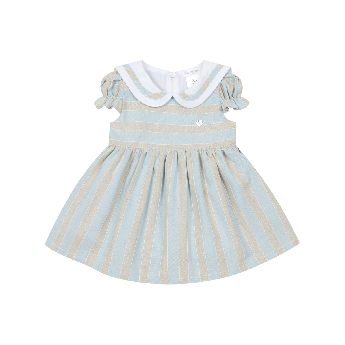 Deolinda Ibiza girls blue and beige linen stripe dress 26421