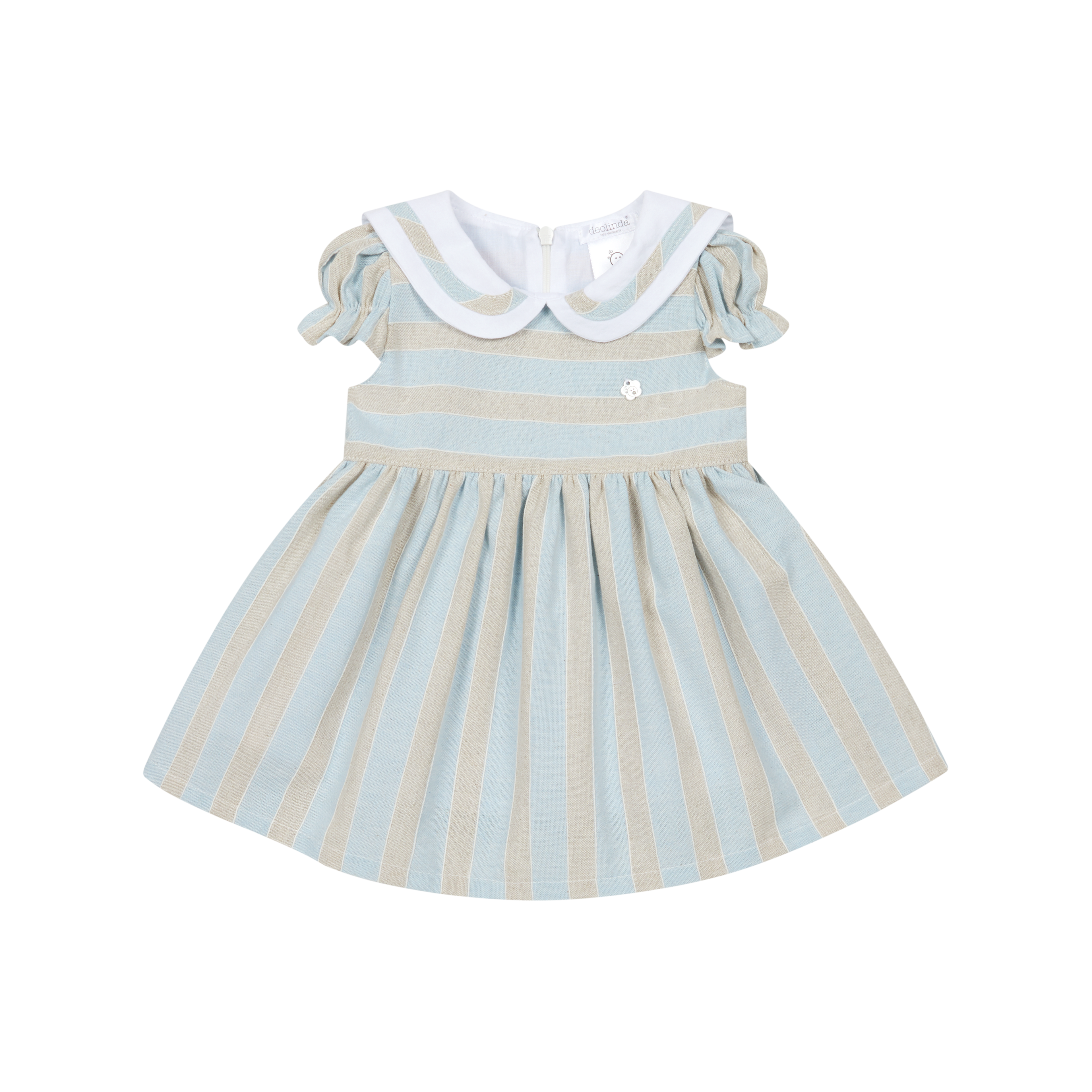 DEOLINDA Ibiza Girls Blue & Beige Linen Stripe Dress 