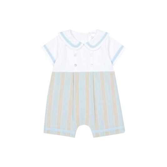 Deolinda Ibiza boys blue and beige linen stripe romper 26523