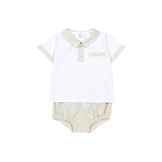 Deolinda Avena boys beige and white jam pant set 26618