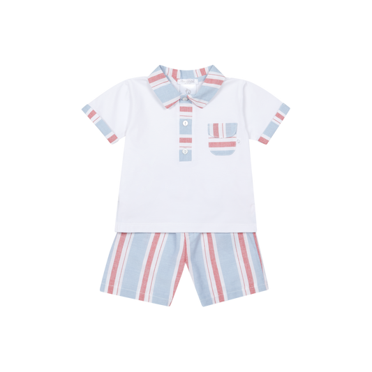 Deolinda Copacabana boys blue and red striped short set 26639