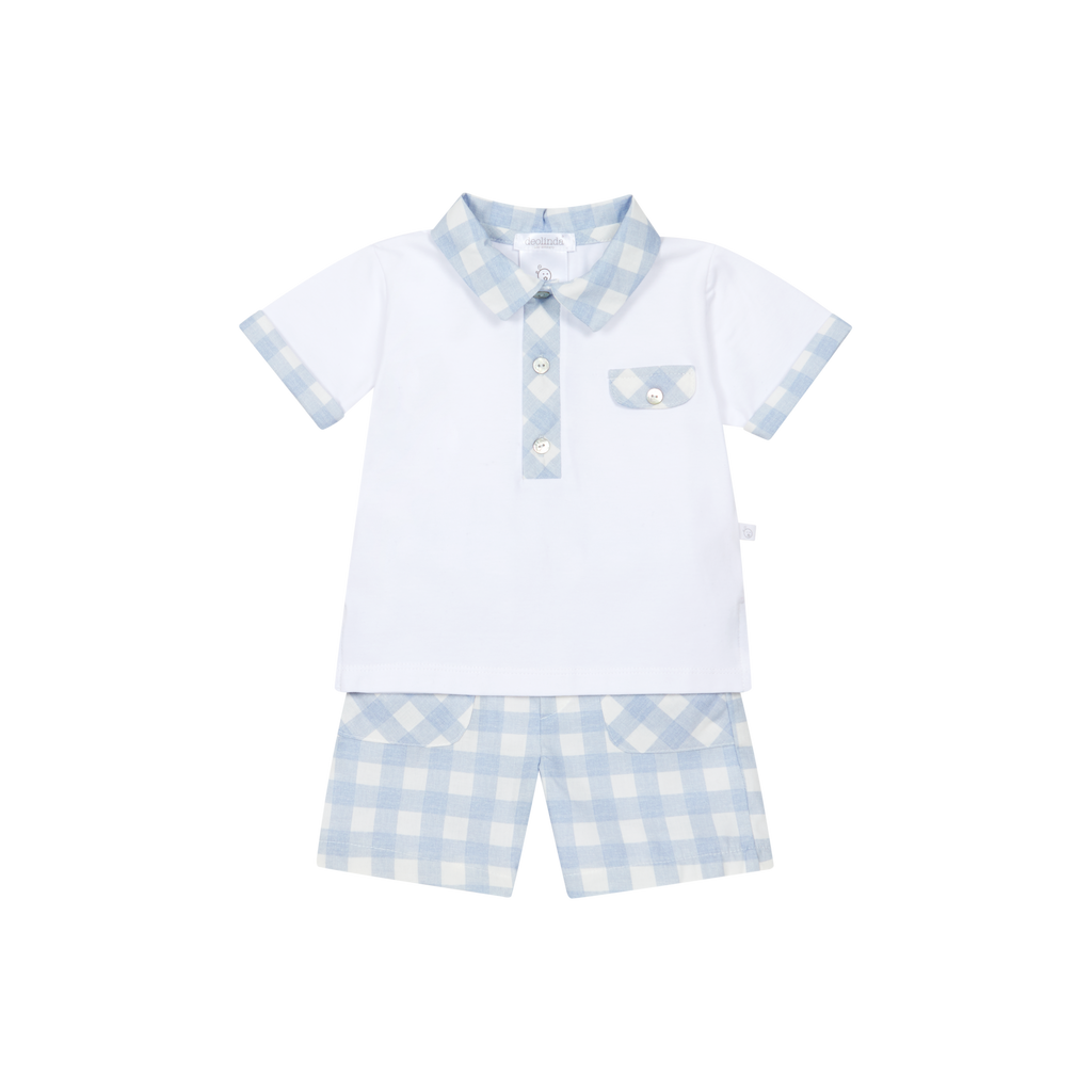 DEOLINDA Oceano Boys Blue & White Check Shorts Set - 26552