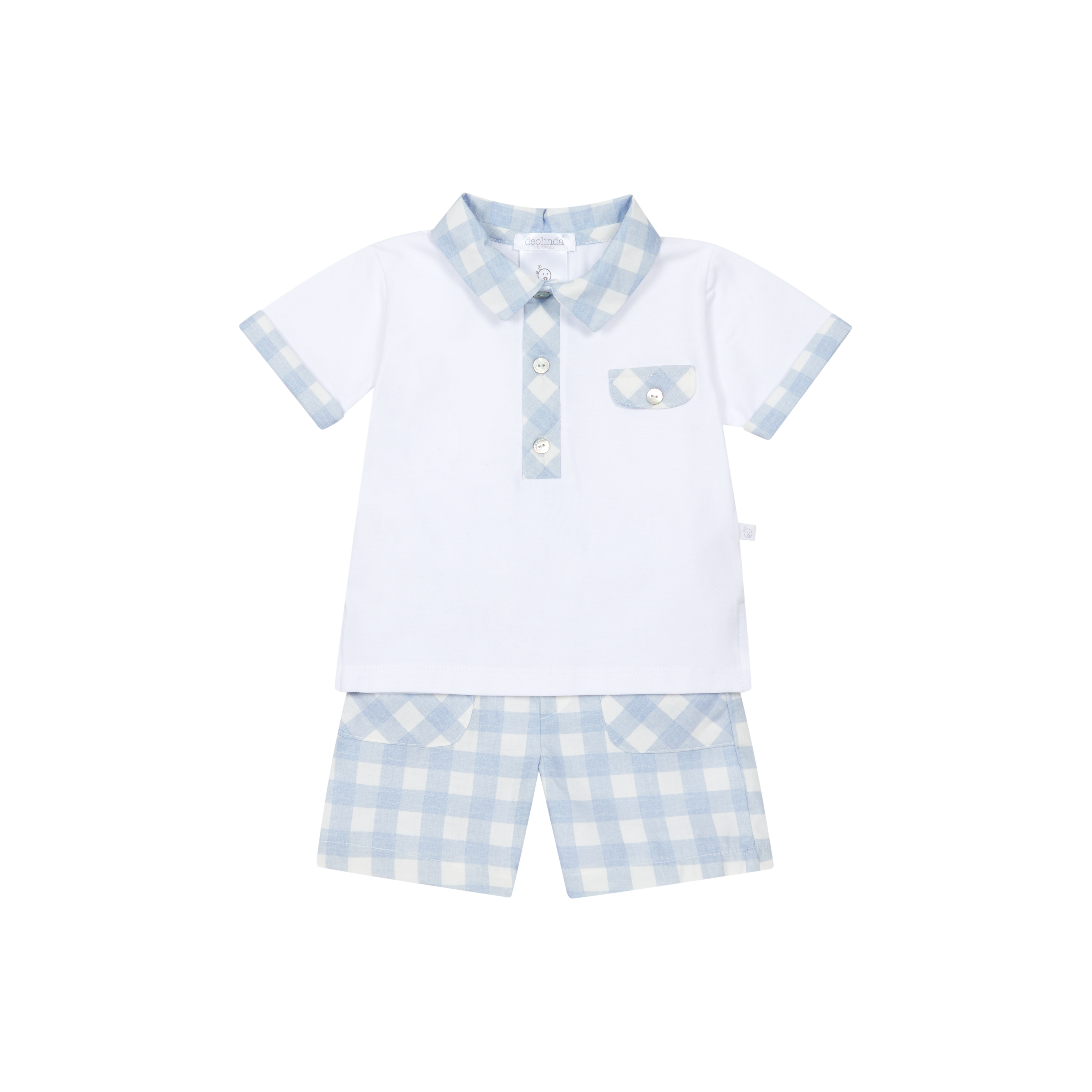 DEOLINDA Oceano Boys Blue & White Check Shorts Set - 26552