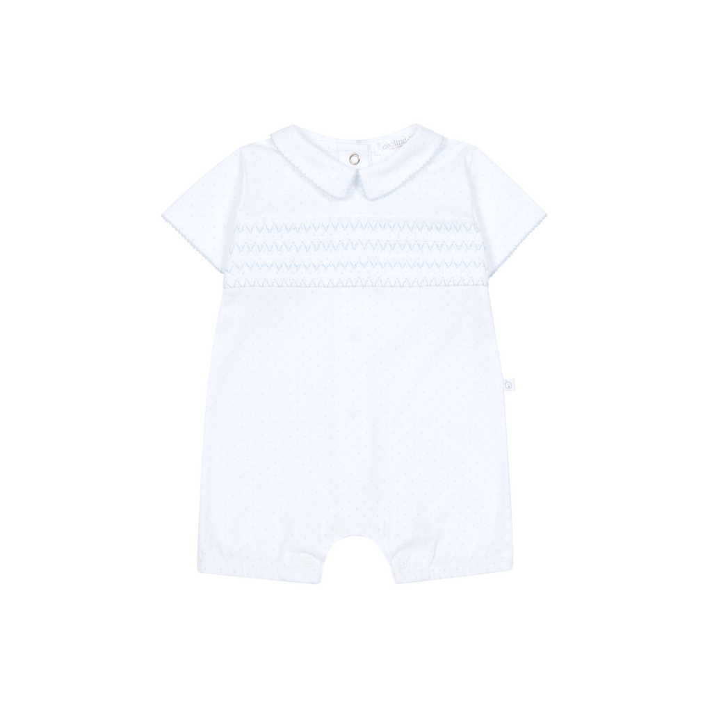 DEOLINDA Confetti Boys Blue & White Smocked Romper - 26702