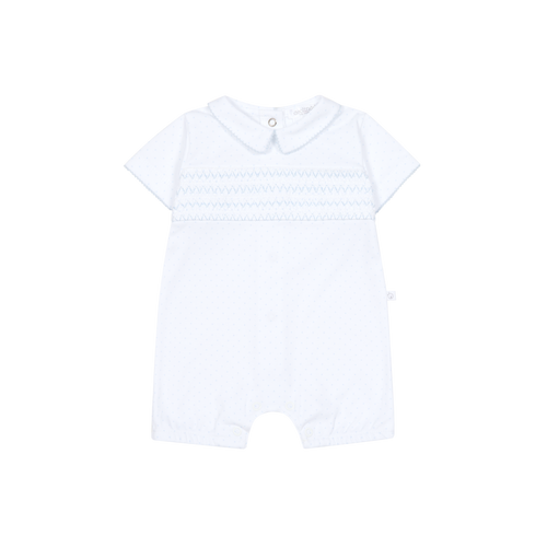 DEOLINDA Confetti Boys Blue & White Smocked Romper - 26702
