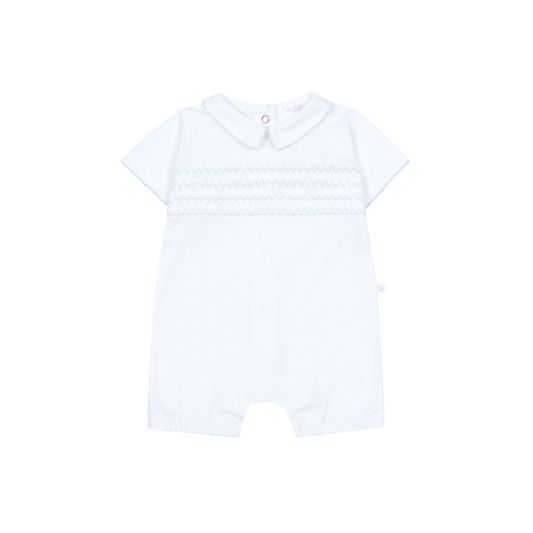 Deolinda Confetti boys blue and white smocked romper 26702