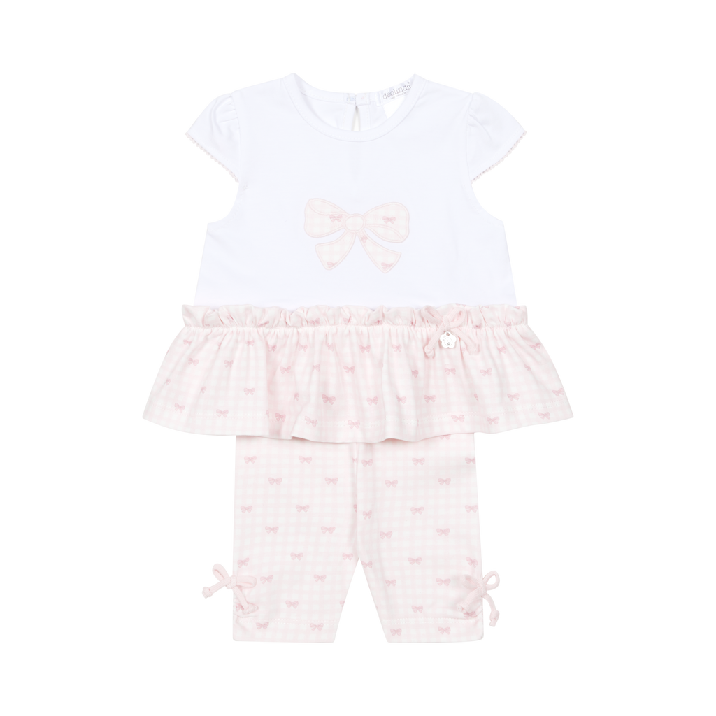 DEOLINDA Lollipop Girls Pink & White Bow Print Leggings Set - 26729