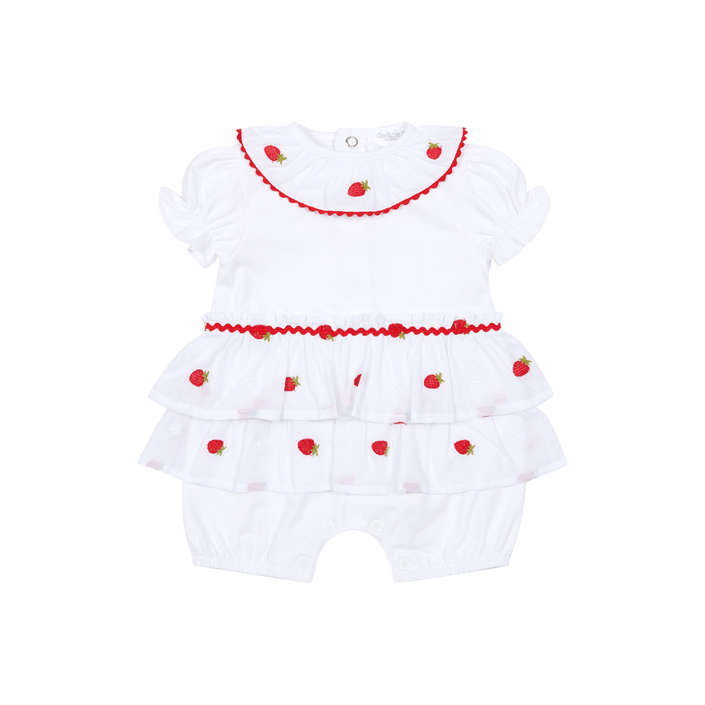 DEOLINDA Pavlova Girls White & Red Strawberry Romper - 26733