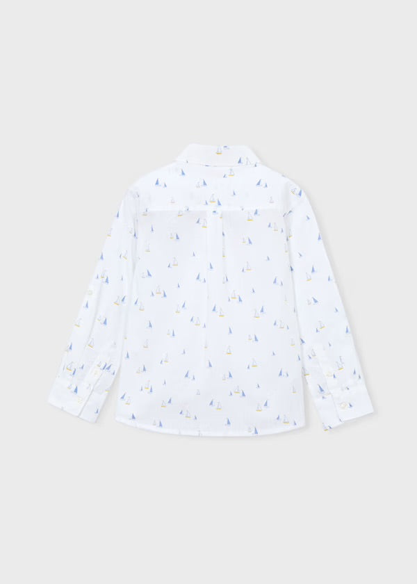 Mayoral white boat-print boys shirt, back view