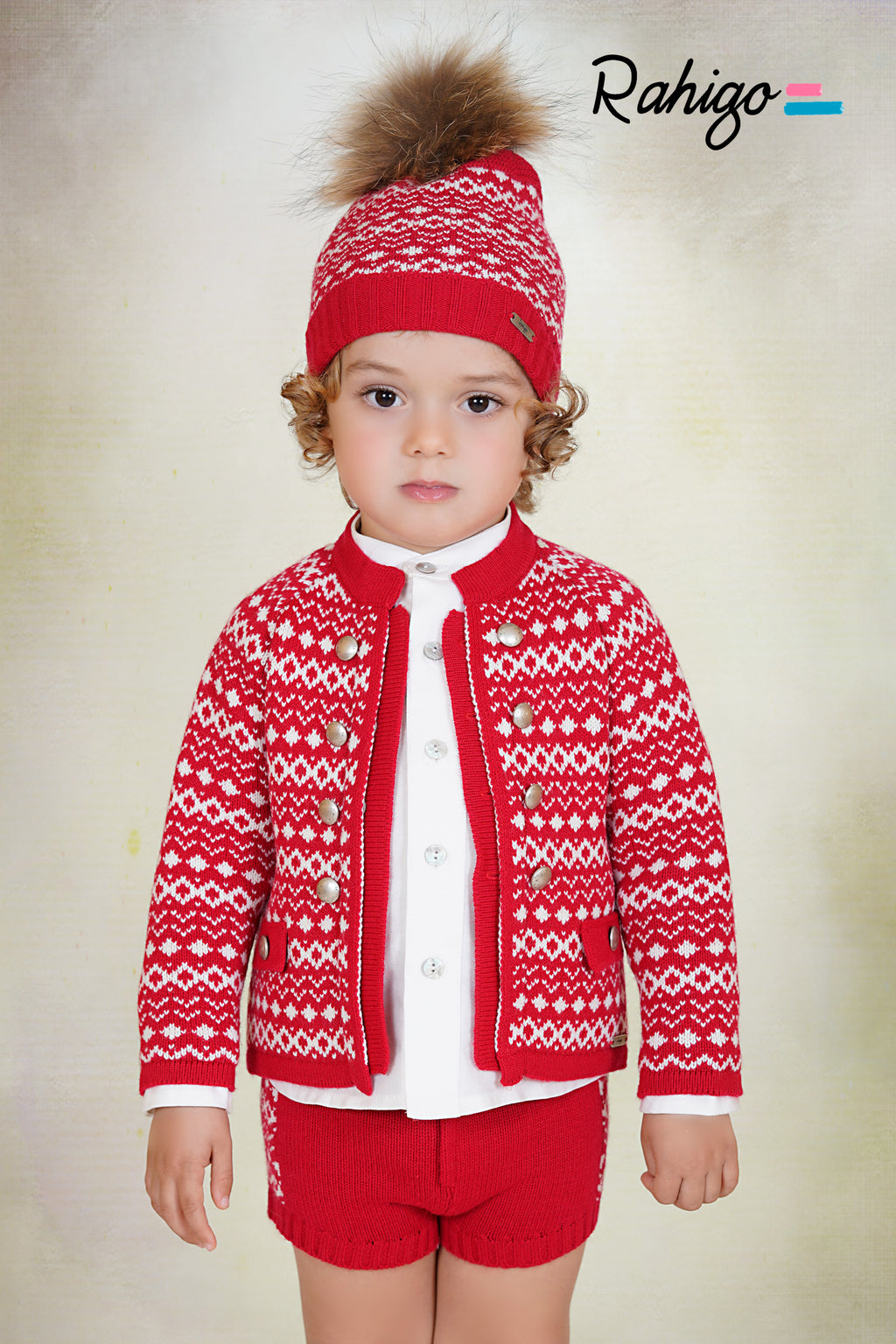 RAHIGO Red & Cream Boys Fur Pom Pom Hat - 262140