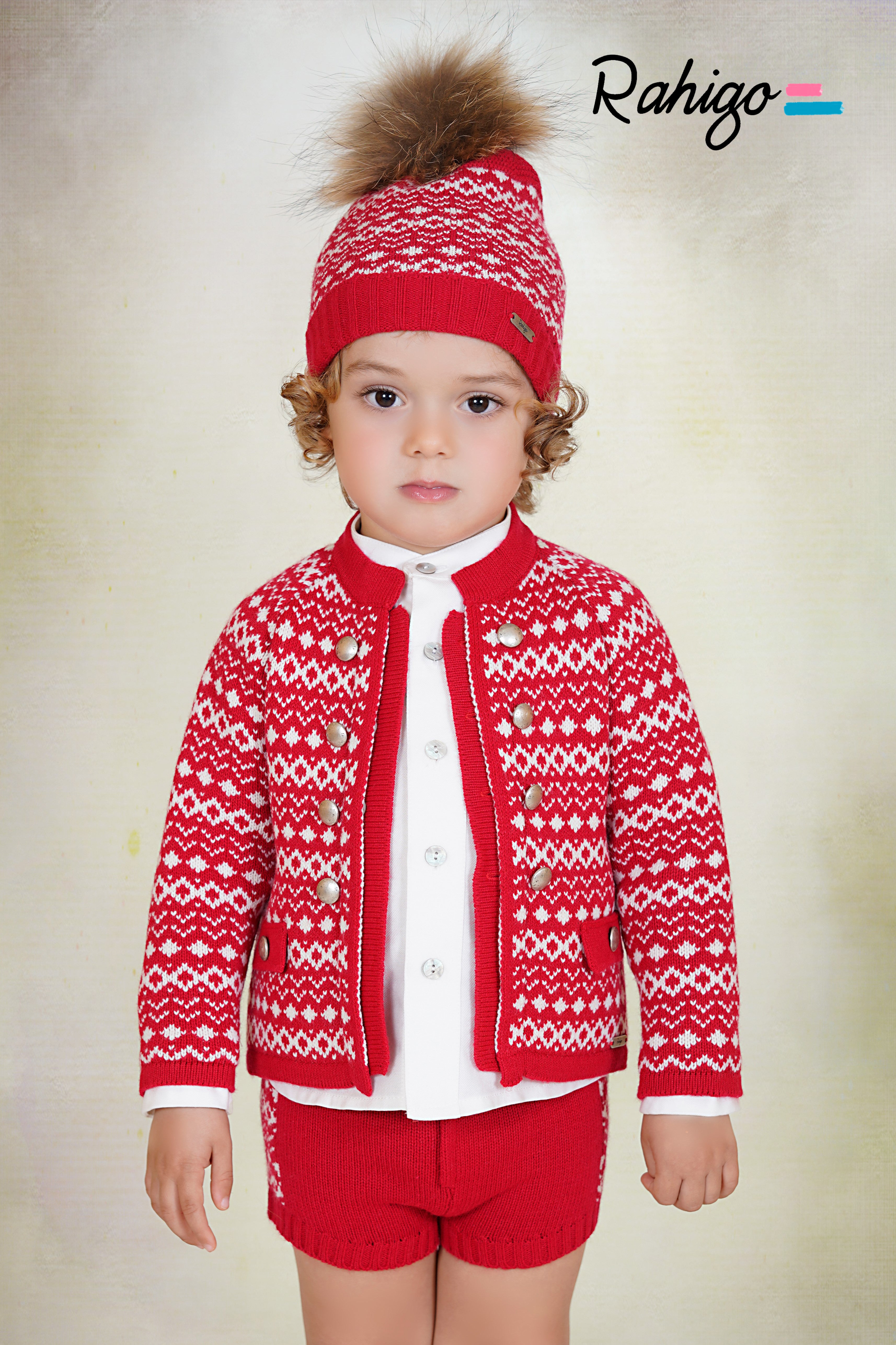 RAHIGO Red & Cream Boys Fur Pom Pom Hat - 262140