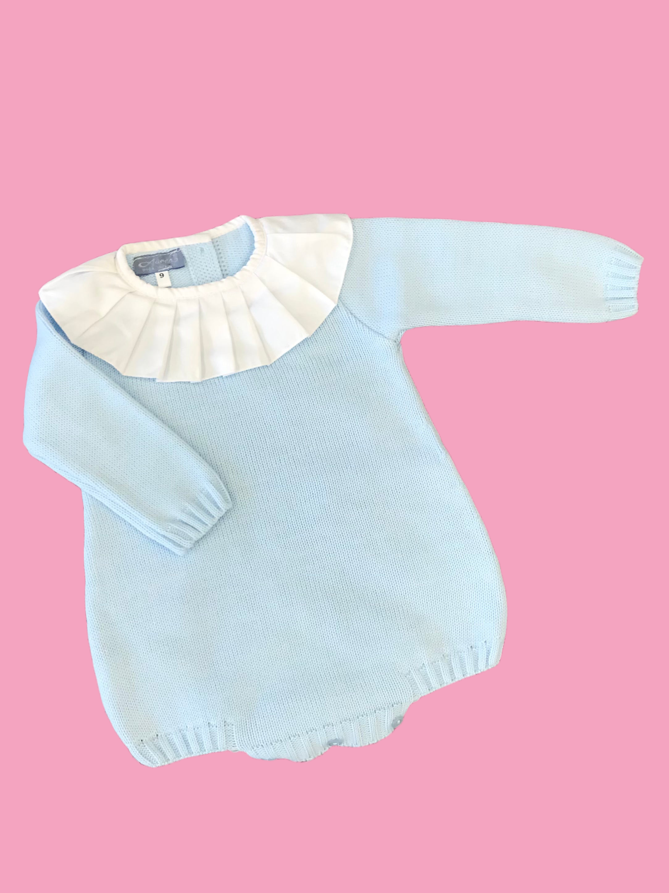 AUREA Blue Unisex Knitted Romper with Pleated Collar - CLEARANCE SALE