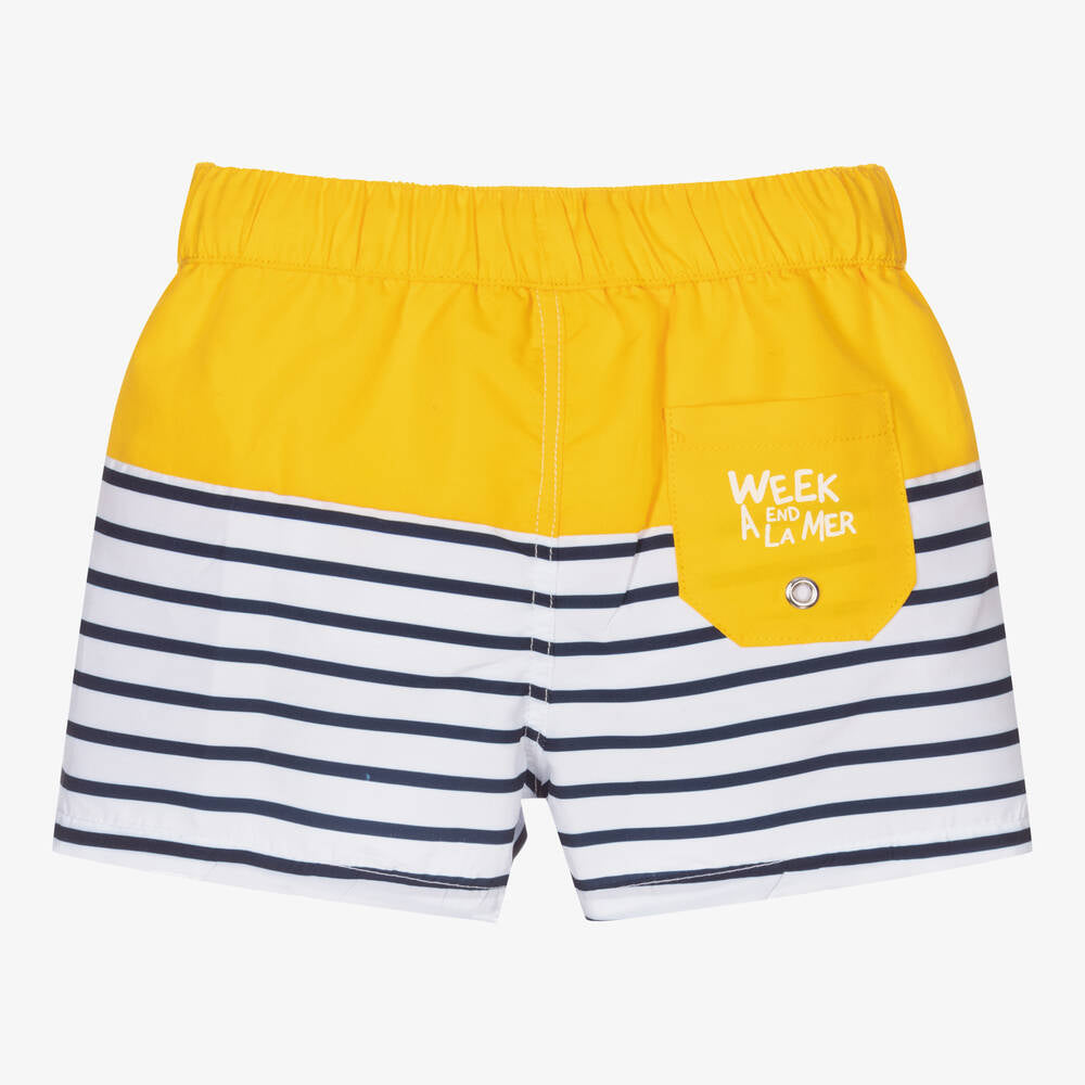 WEEKEND A LA MER Boys Soulo Yellow & Navy Stripe Swimming Trunks