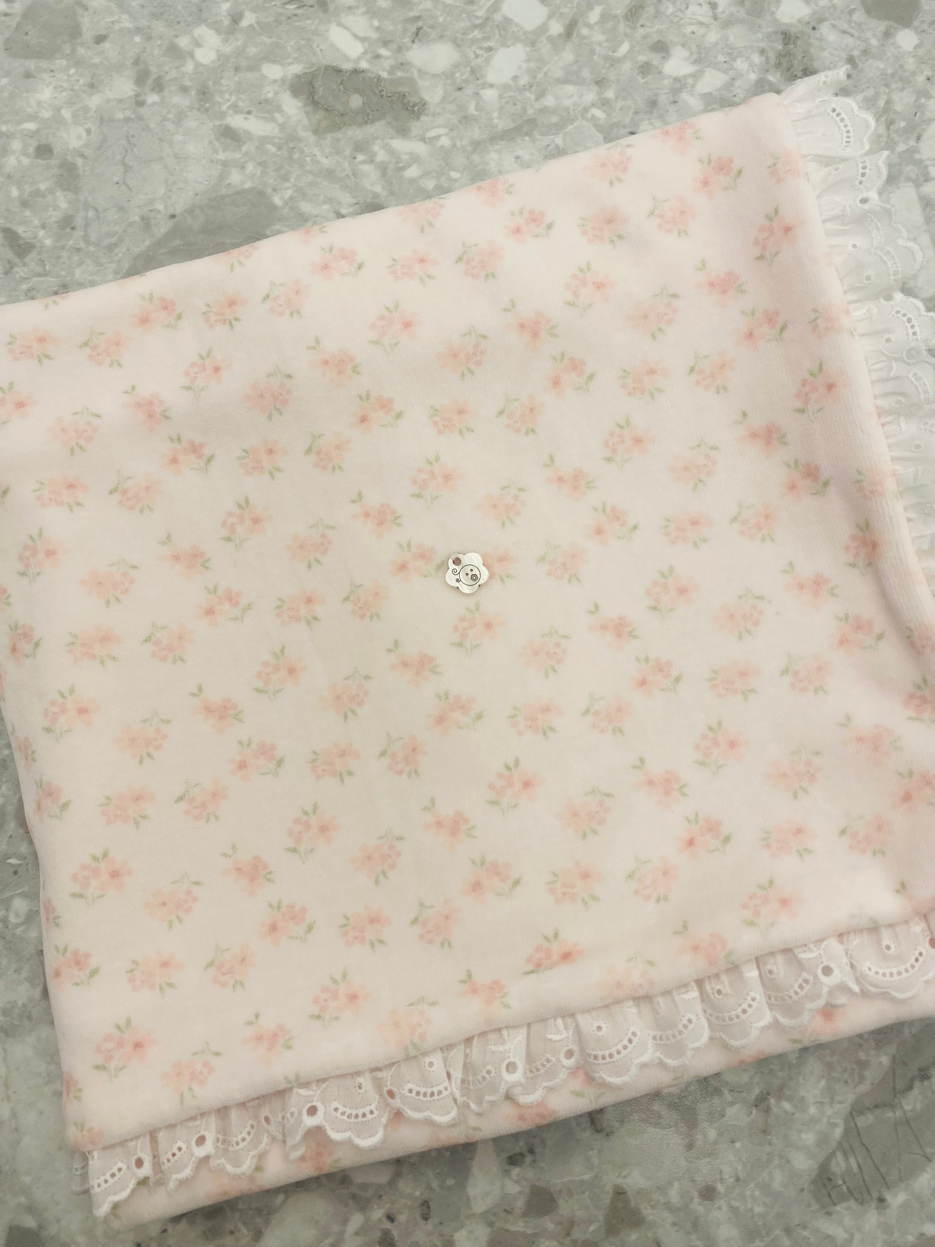 AW25 DEOLINDA Donna Girls Pink Floral Velour Blanket - 25M17