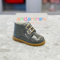 ANDANINES Grey Boys Patent Leather Boots - 222325