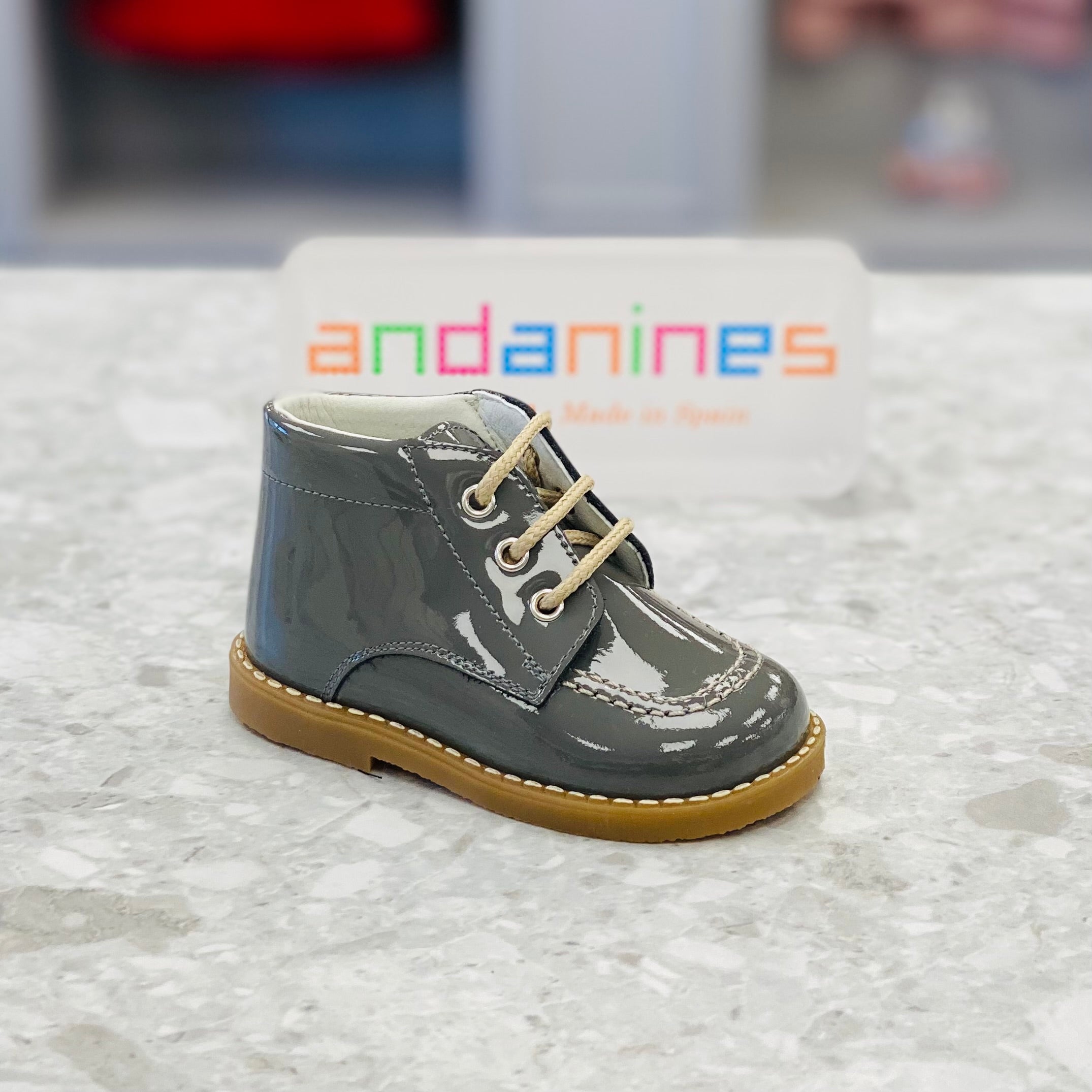 ANDANINES Grey Boys Patent Leather Boots - 222325