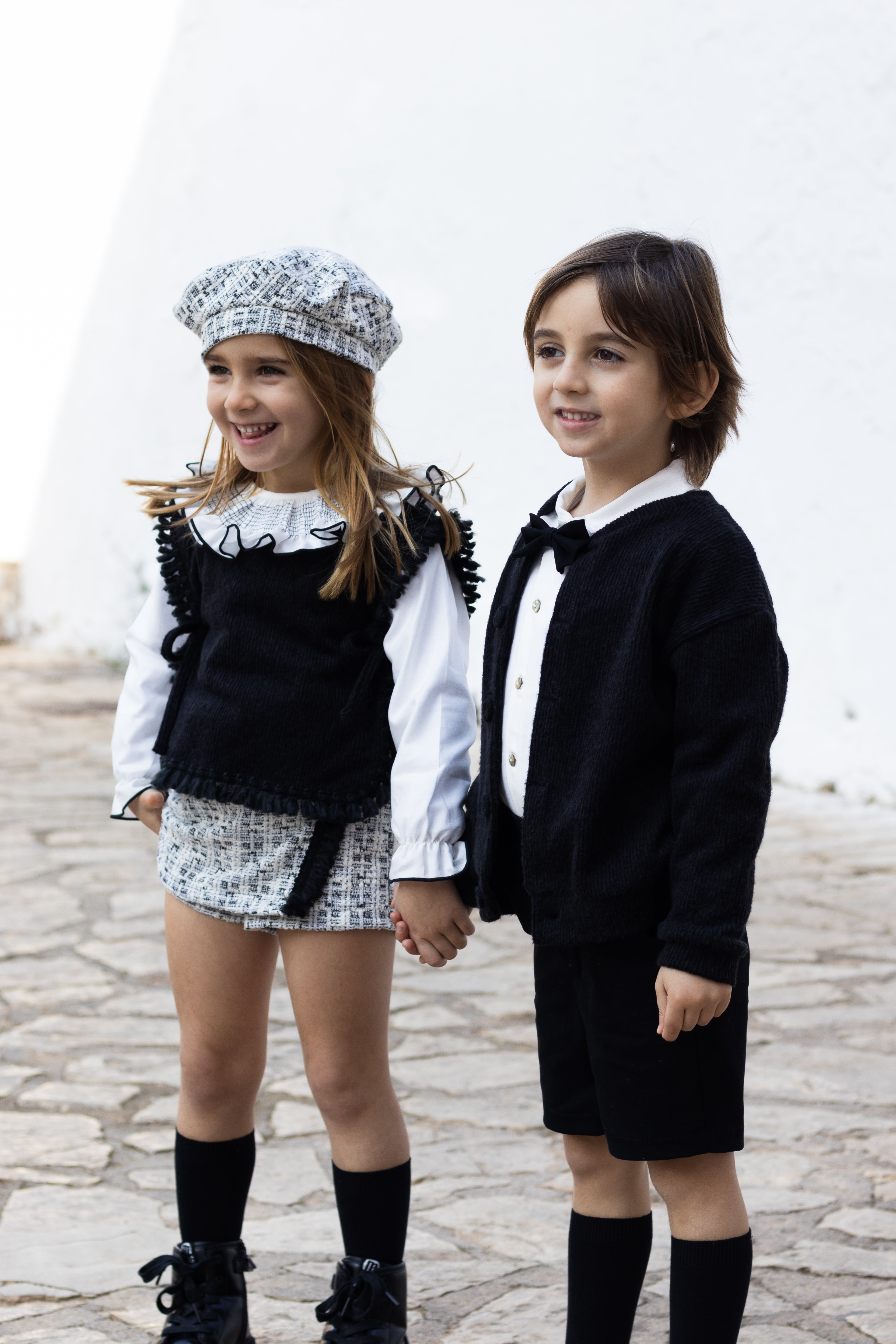 AW25 CALAMARO Alisio Girls Black Tweed Skort Set with Beret - 11259