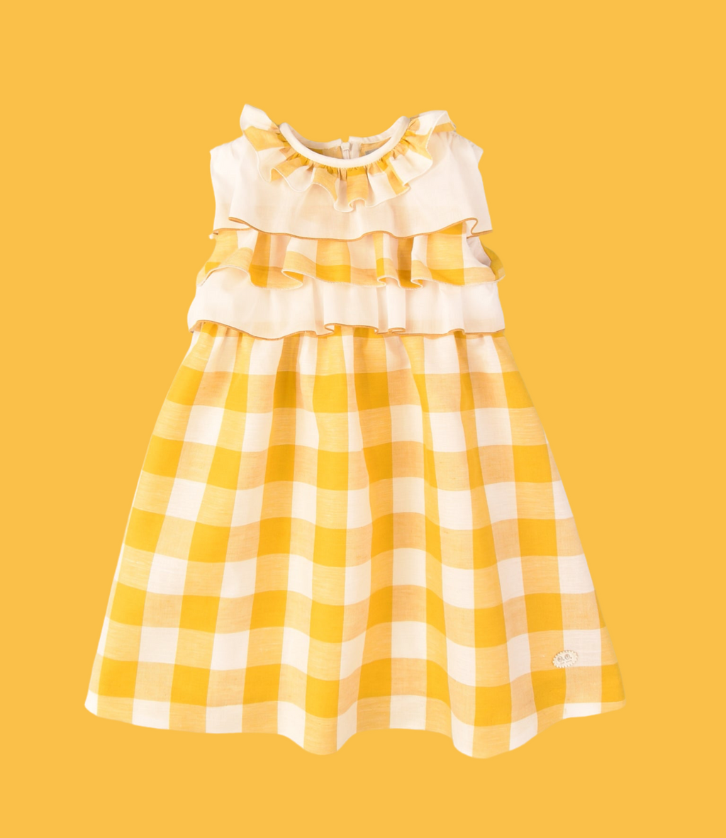 JOSE VARON Yellow Gingham Girls Dress 