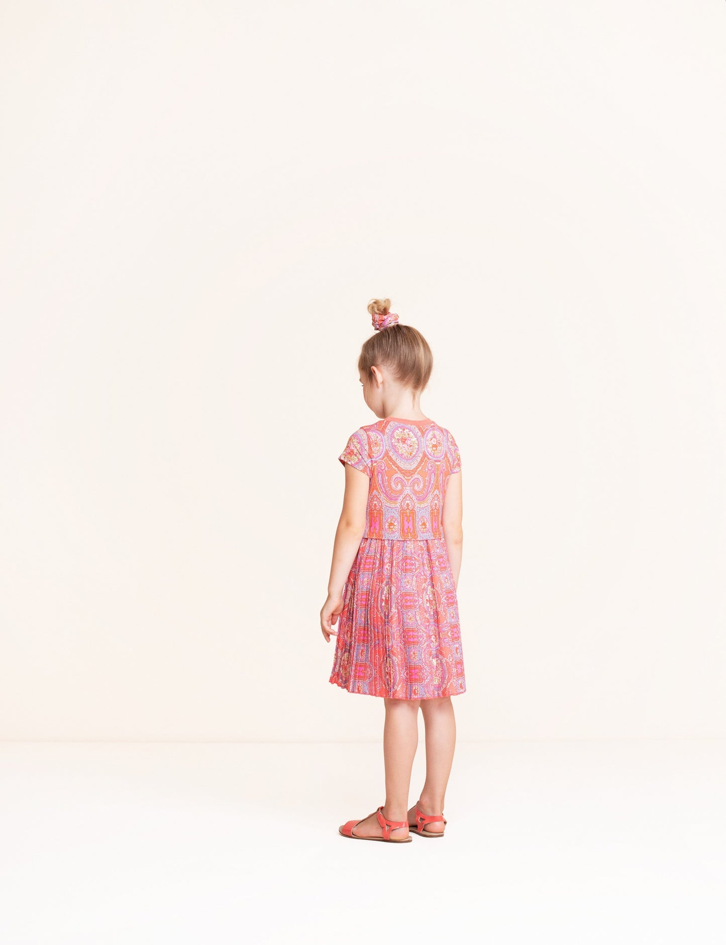 OILILY City Rose Girls Coral & Pink Paisley Pleated Dress - CLEARANCE SALE