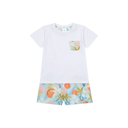 Deolinda Palm boys coral T-shirt and swimming trunks 2603