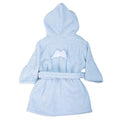 Baby Gi blue boys cotton terry towelling bathrobe with angel wings detail on the back.