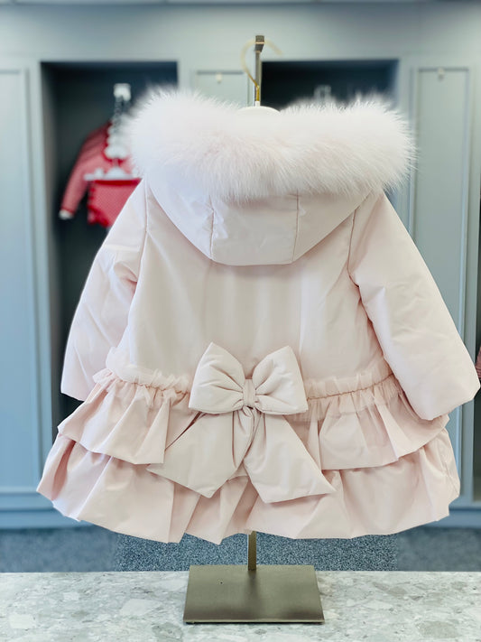 AW25 BIMBALO Girls Pink Coat with Fur & Pearl Trim