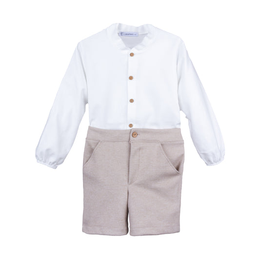 CALAMARO Tajo Cream & Beige Boys Short Set - 11076N