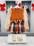 BABINE Calabaza Girls Camel & Brown Check Short Set