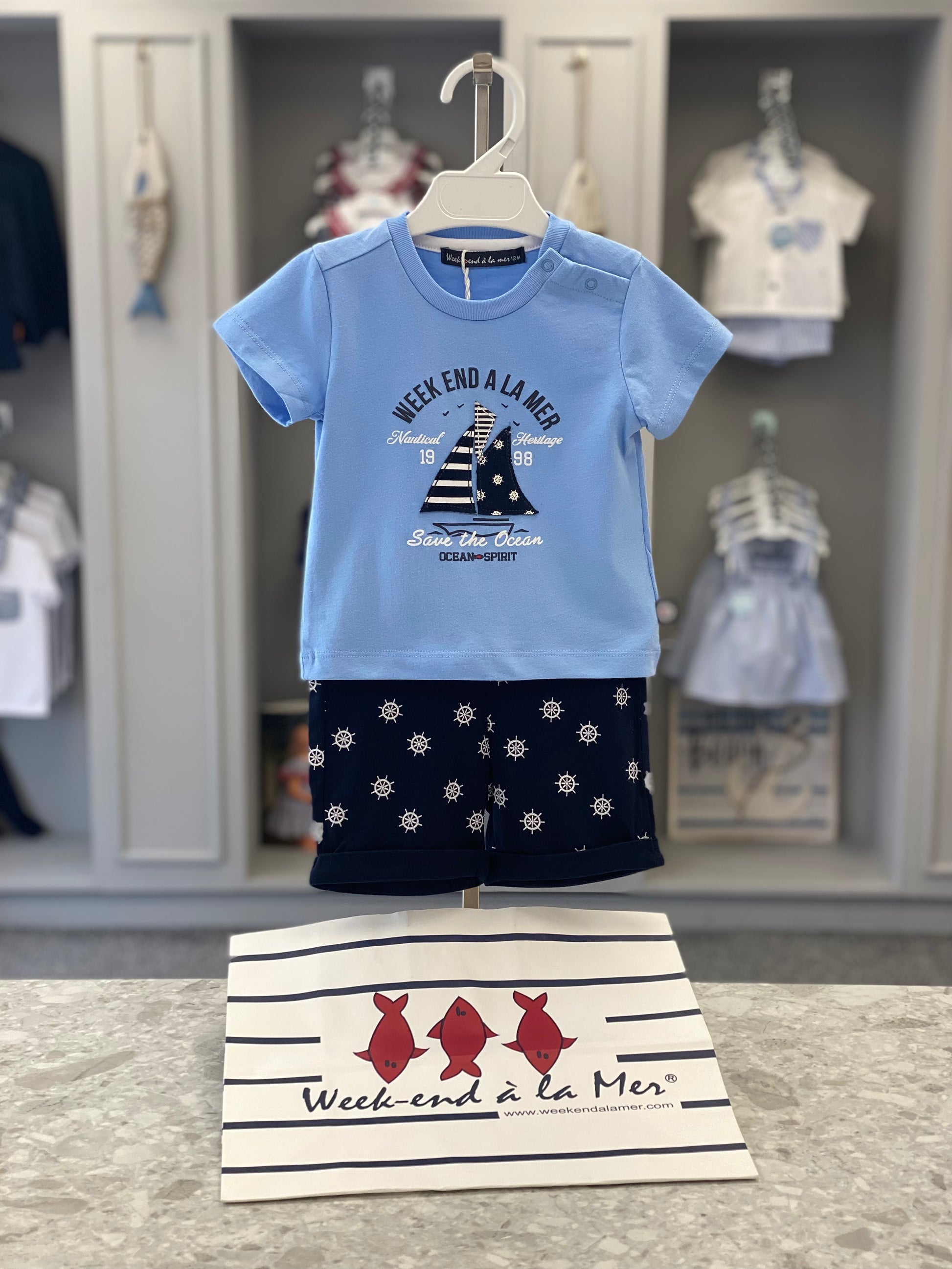 WEEKEND A LA MER Boys Delabombe Sky Blue Short Set - 12225