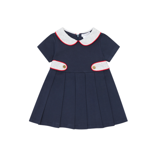 DEOLINDA SS25 Marine Navy & White Girls Dress - 25416