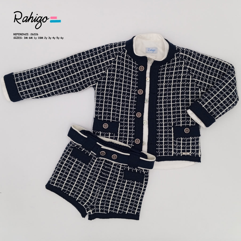 RAHIGO Navy & Cream Boys Three Piece Short Set - 26226