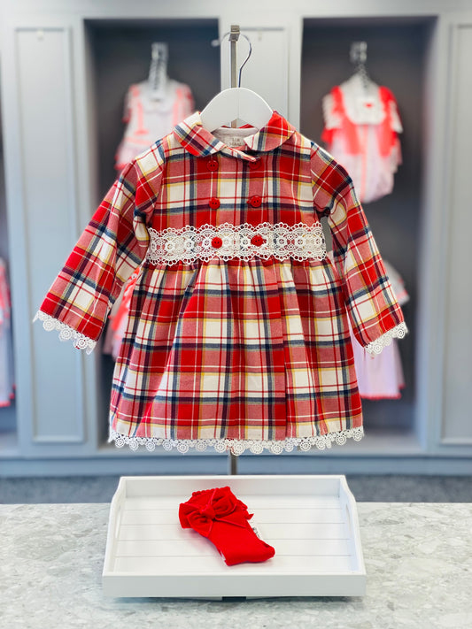 LOR MIRAL Escocia Girls Red Check Dress - CLEARANCE SALE