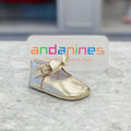 ANDANINES Gold Girls Leather Bow Pram Shoe