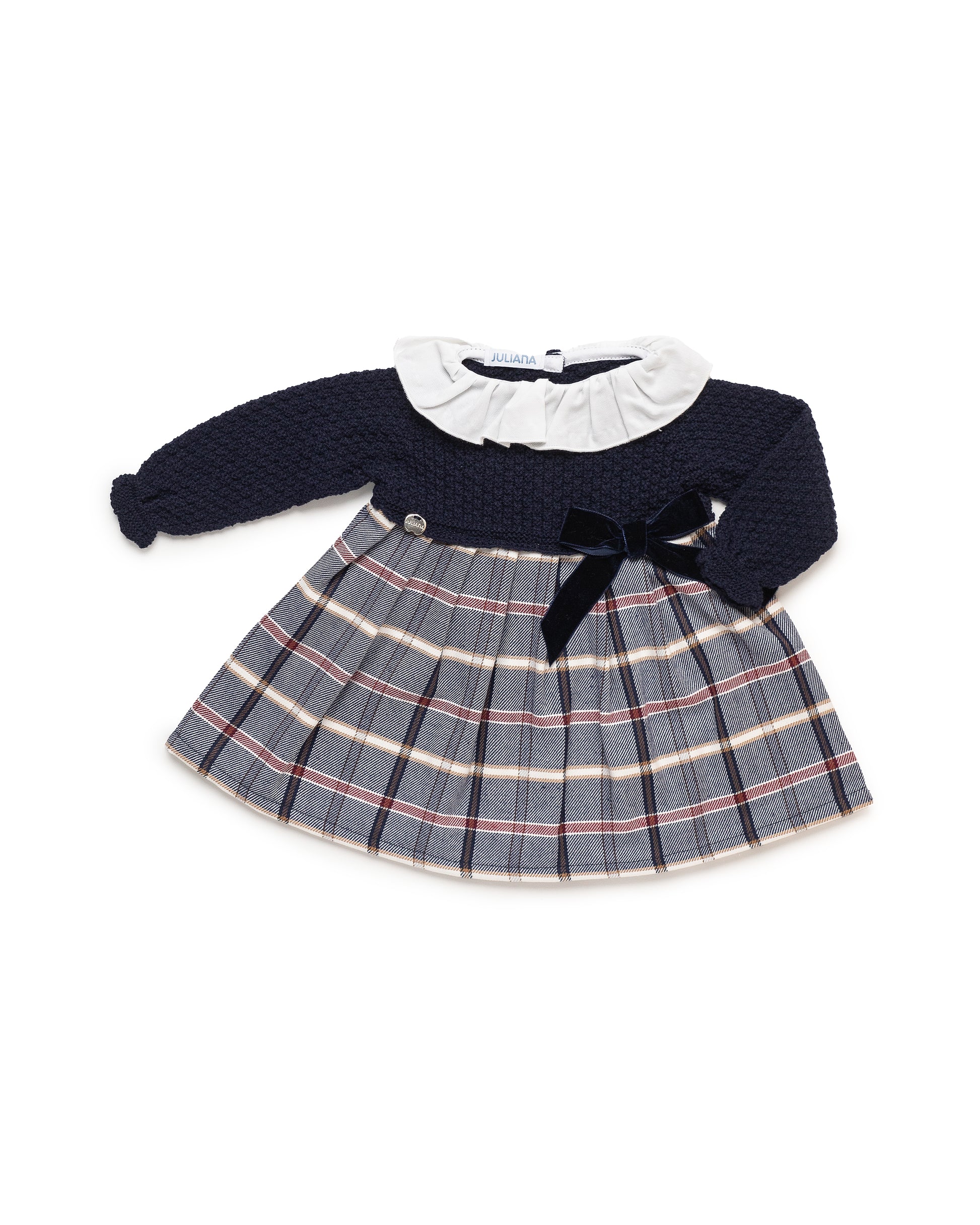 AW25 JULIANA Armonia Girls Navy & Red Check Dress - 25653