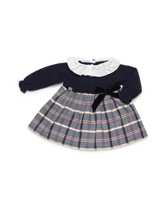 AW25 JULIANA Armonia Girls Navy & Red Check Dress - 25653