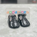ANDANINES Grey Charcoal Boys Patent Leather T-Bar Pram Shoes - 241030