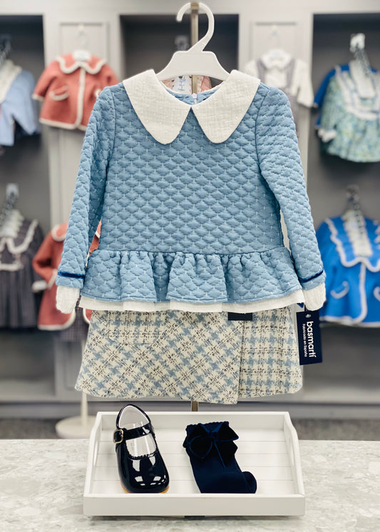 BASMARTI Blue Tweed Girls Skirt Set - 24514