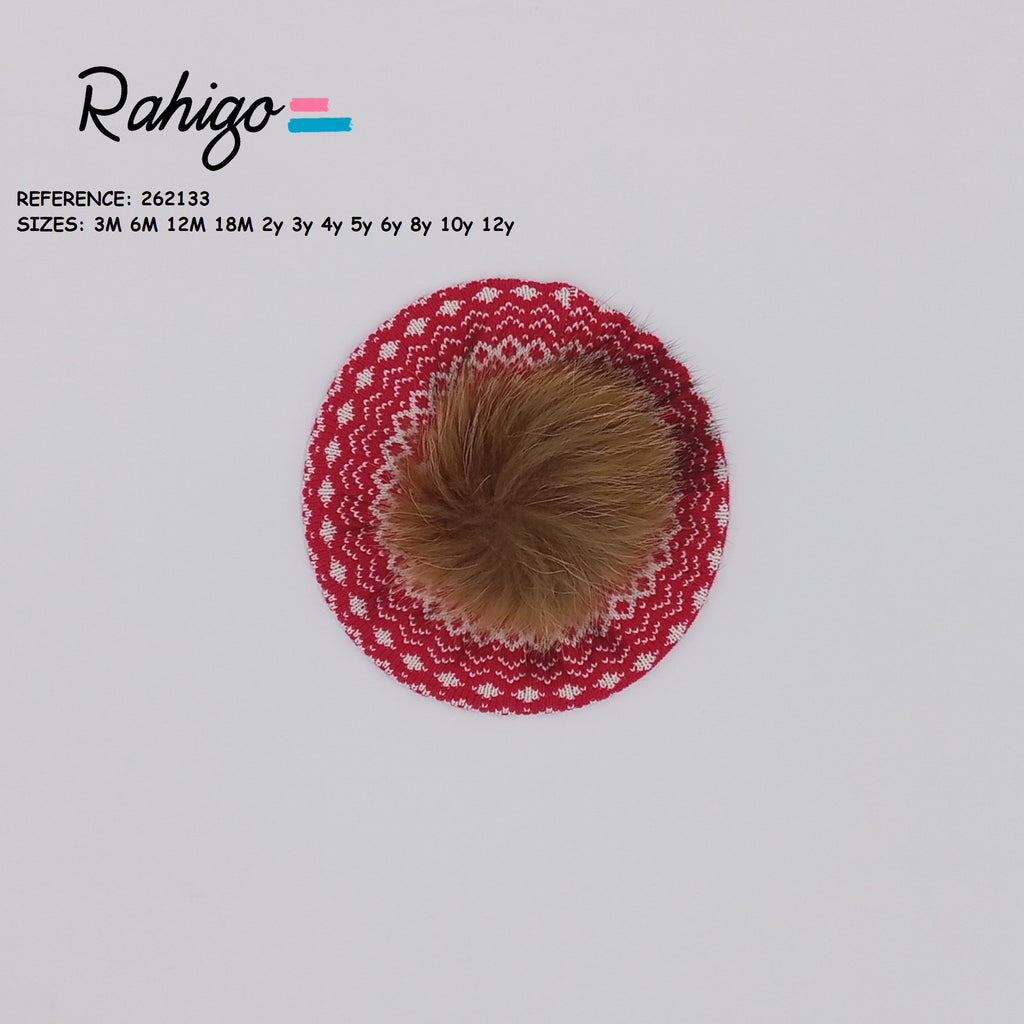 RAHIGO Red & Cream Girls Fur Pom Pom Beret - 262133