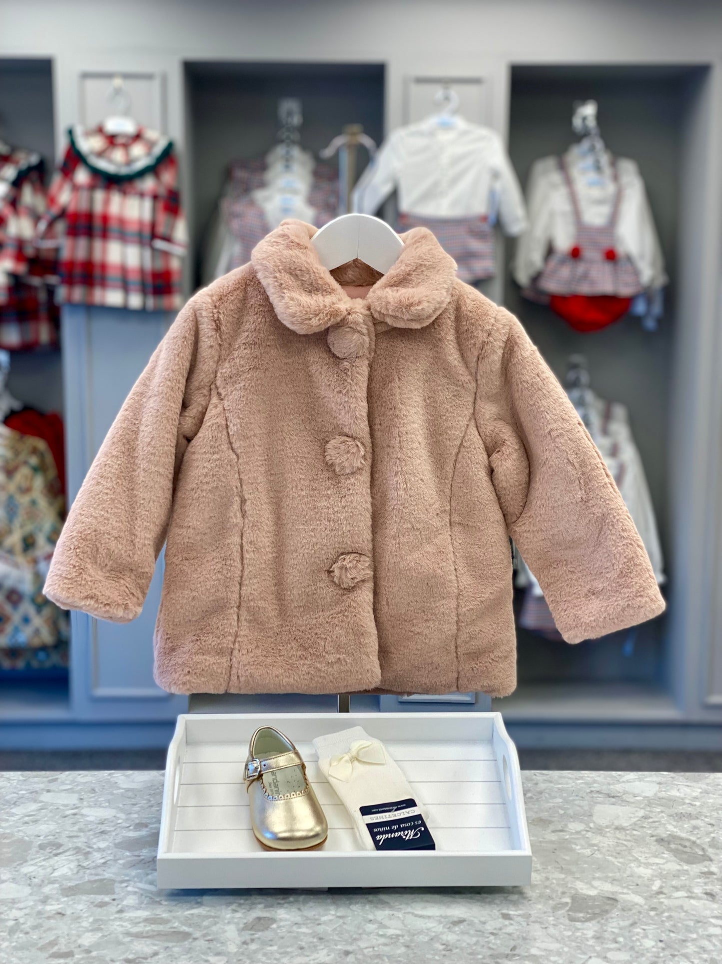 BABYBOL Baby Girls Dusty Pink Faux Fur Coat - CLEARANCE SALE