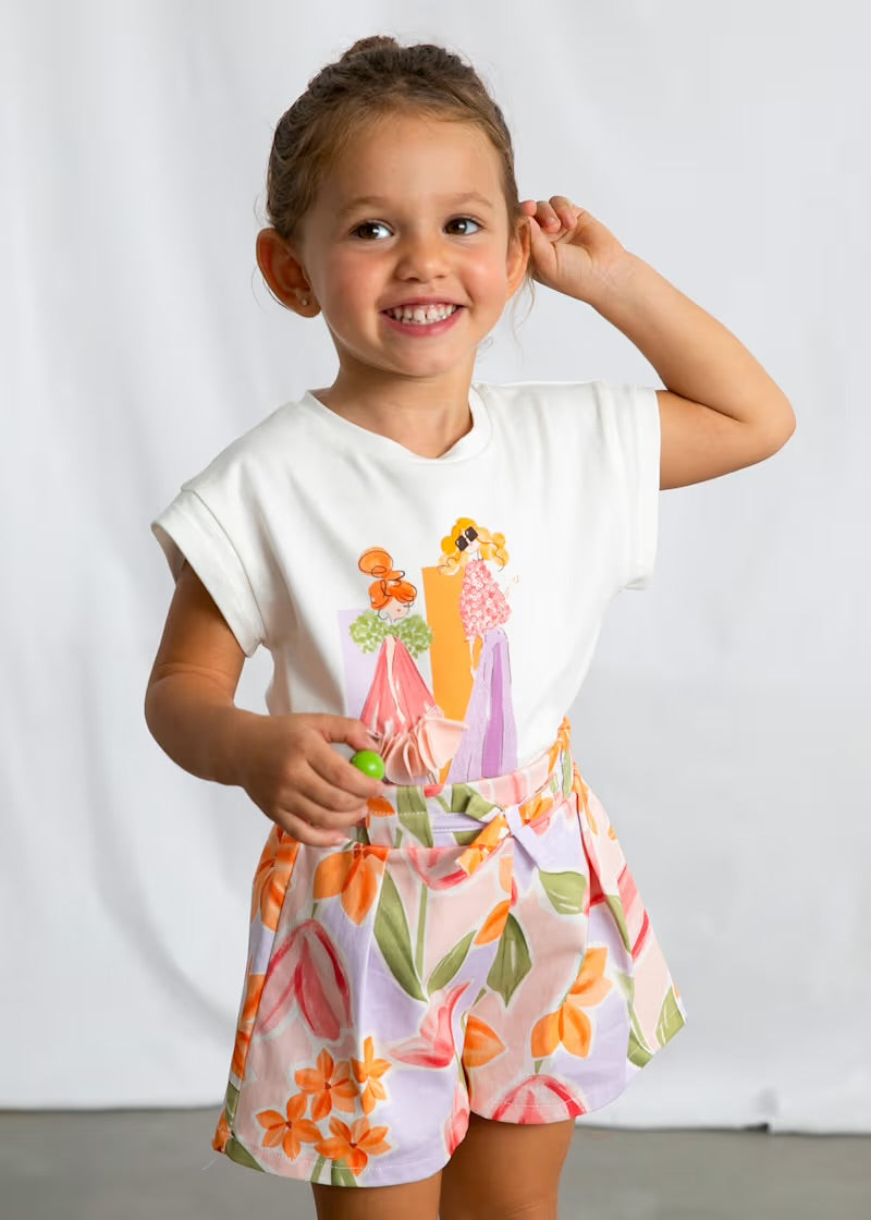 MAYORAL Girls Blossom Multicolour Floral Shorts Set - 3907